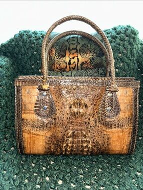 Vintage-Style Brown genuine crocodile leather Satchel